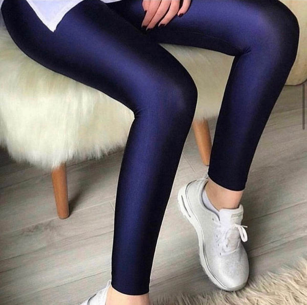 Navy Blue Glossy Leggings - oneinmelon