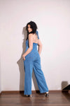 Zipper denim halter back jumpsuit - blue - oneinmelon