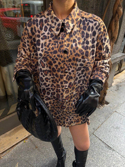 Leopard print suede shirt - oneinmelon