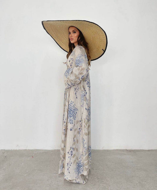Floral Beige and Blue Linen Co-Ord Set - oneinmelon