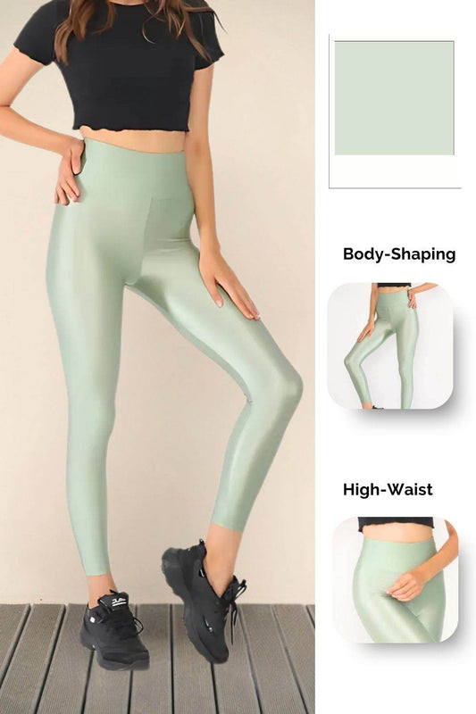 Mint Green Glossy Leggings - oneinmelon