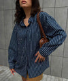 Navy Viscose shirt with pearl embellishments - oneinmelon