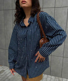 Navy Viscose shirt with pearl embellishments - oneinmelon