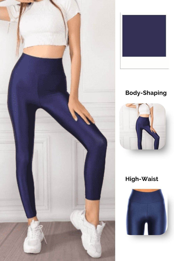 Navy Blue Glossy Leggings - oneinmelon