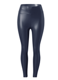 Navy Fleece Faux Leather Leggings - oneinmelon