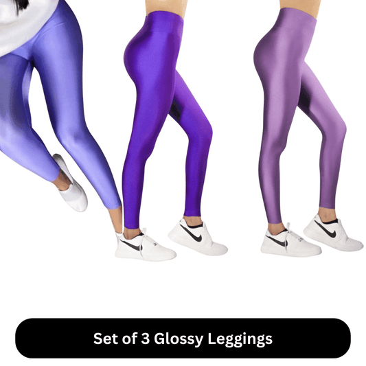 Royal Bloom Trio Glossy leggings Set(Colors - Lilac, Purple, & Lavender) - oneinmelon