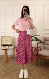 Pink Leopard Print Satin Skirt - oneinmelon