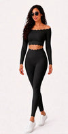 Black Off Shoulder Full Sleeve Set