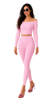 Pink Off Shoulder Full Sleeve Set