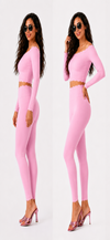 Pink Off Shoulder Full Sleeve Set