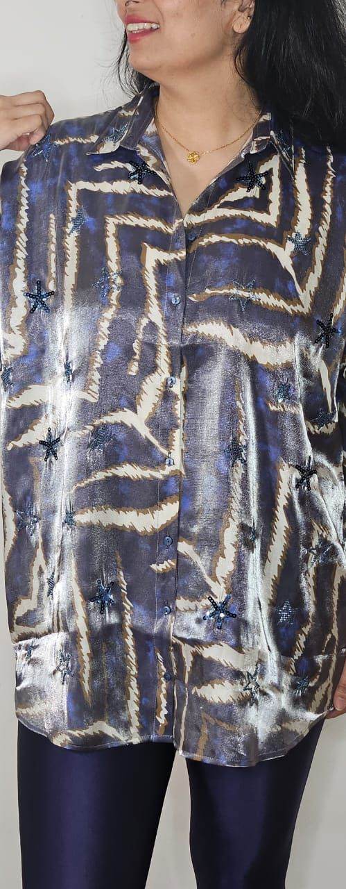 Shimmer Viscose Shirt with Sequin Embellishments-One Size - oneinmelon