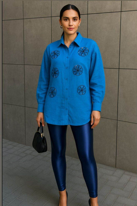 Cotton viscose sequin embellished shirt - oneinmelon