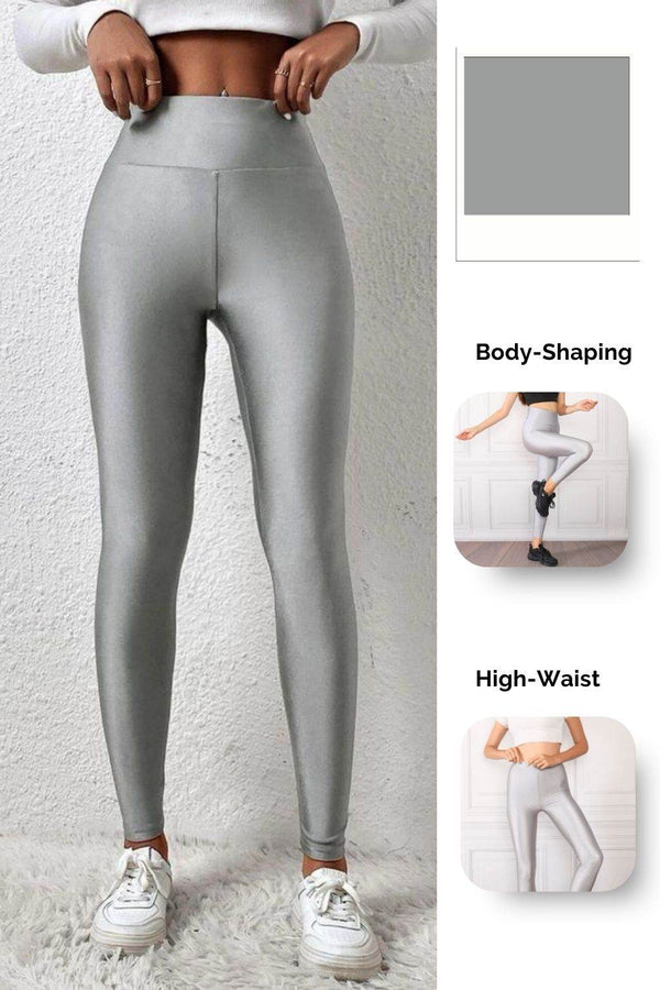 Silver Glossy Leggings - oneinmelon
