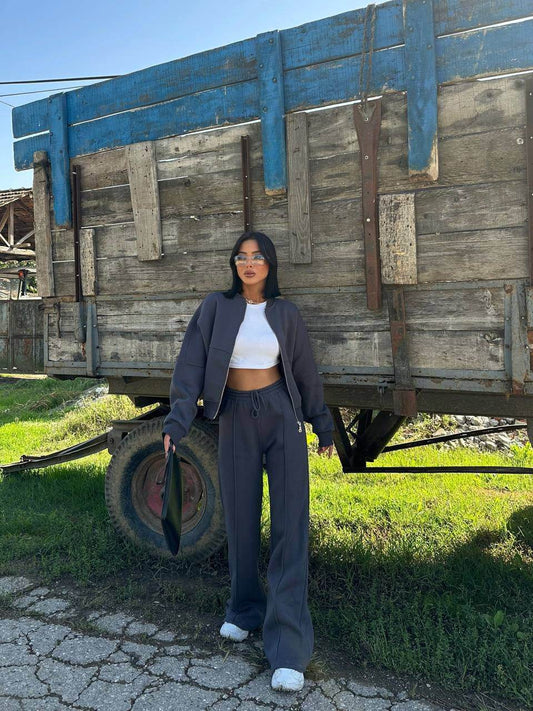 Dark Grey-Track suit set - oneinmelon