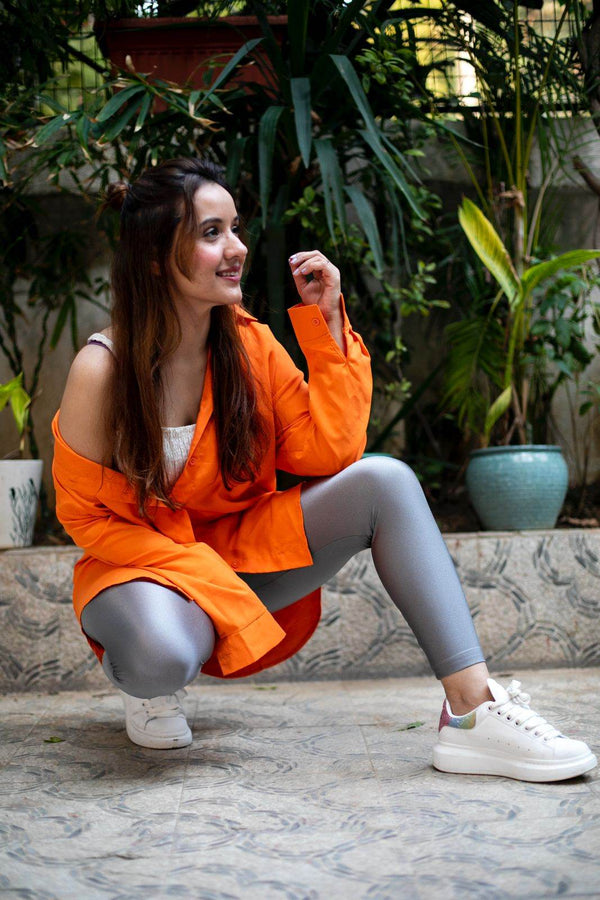 Light Grey Glossy Leggings - oneinmelon