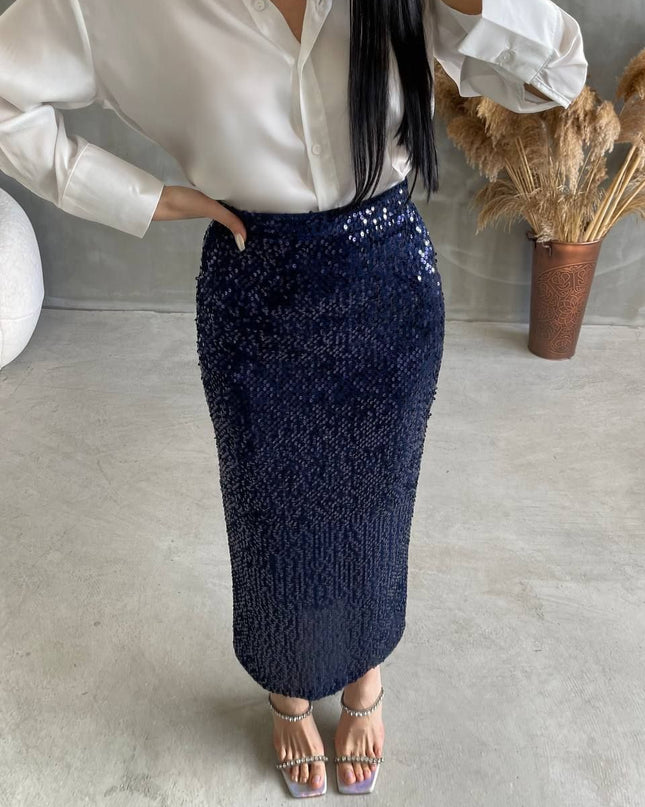Navy Blue Sequin Skirt
