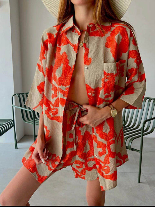 ORANGE PRINT Summer Co-Ord Set - oneinmelon