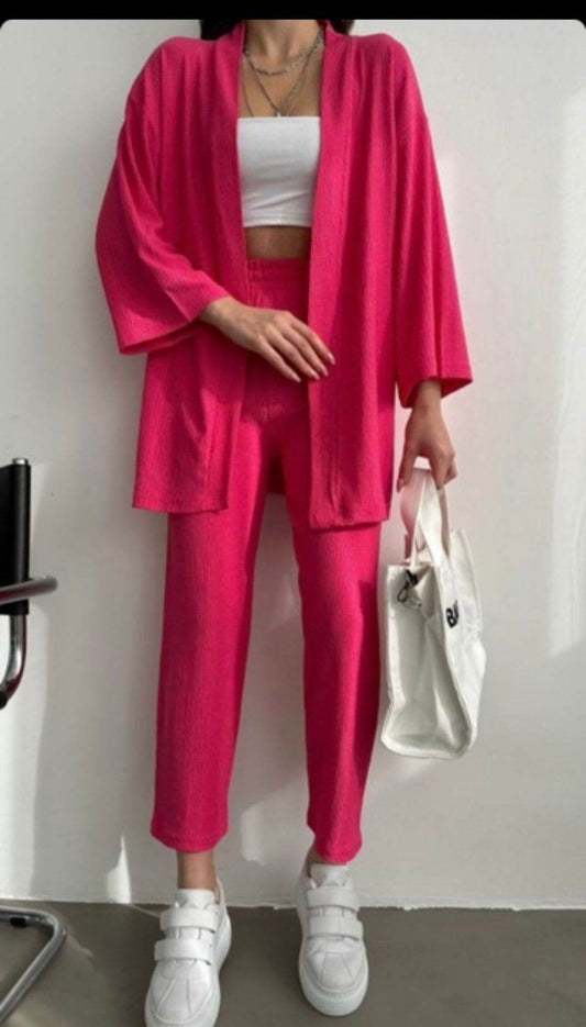 Hot Pink Co-Ords Set with Cropped White Inner - oneinmelon