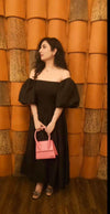 Black Off Shoulder Balloon Sleeves Cotton dress - oneinmelon