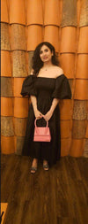 Black Off Shoulder Balloon Sleeves Cotton dress - oneinmelon