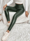 Olive Fleece Faux Leather Leggings - oneinmelon
