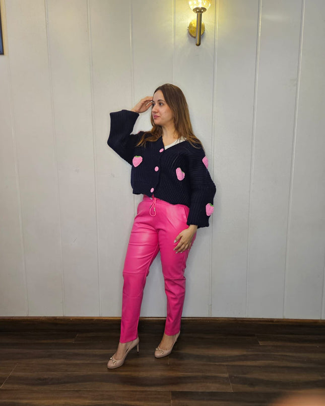 Hot pink Tapered fit faux leather pants