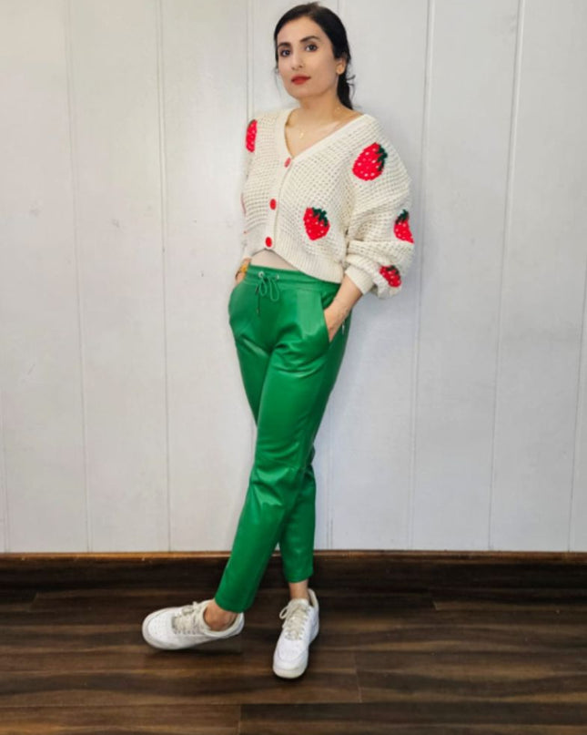 Green Tapered fit faux leather pants