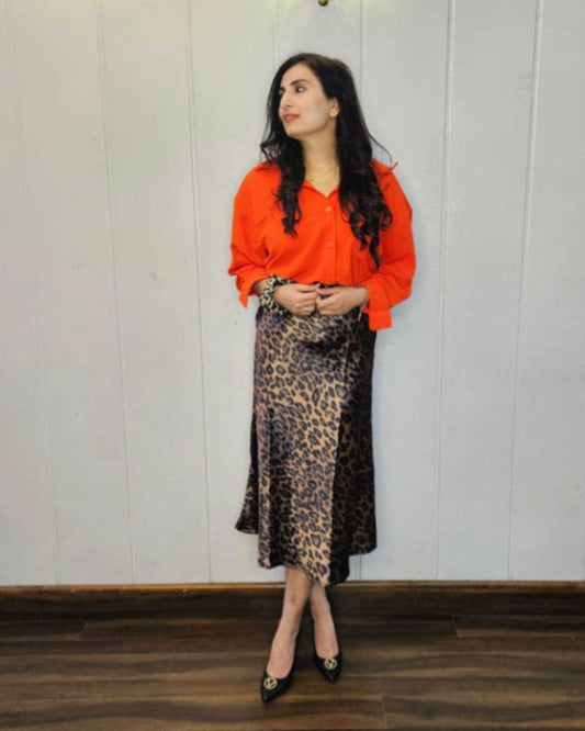 Leopard Print Satin Skirt - oneinmelon