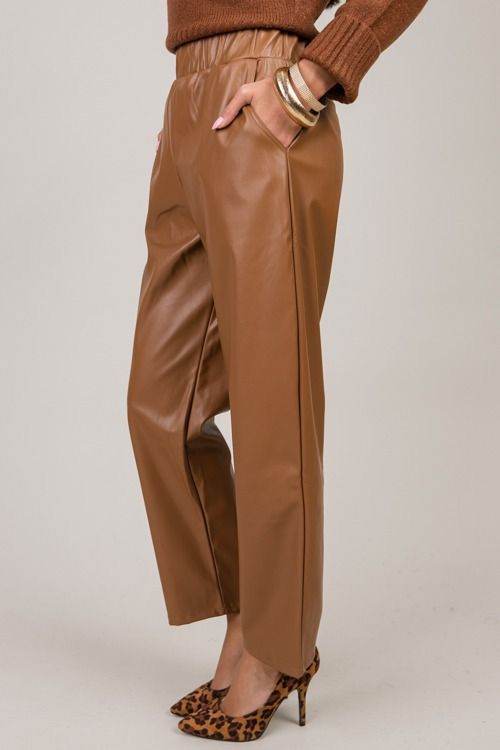 Tan Straight fit leather pants - oneinmelon