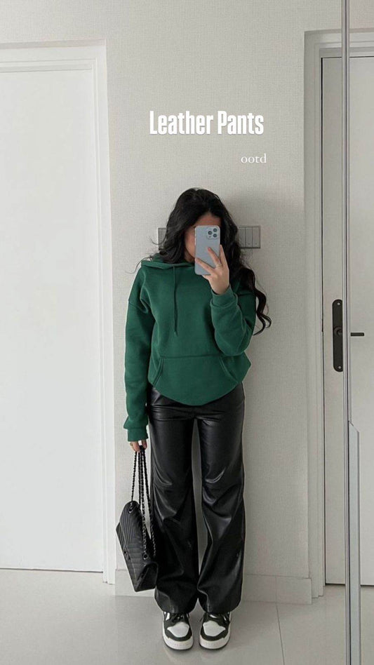 Black Straight fit leather pants - oneinmelon