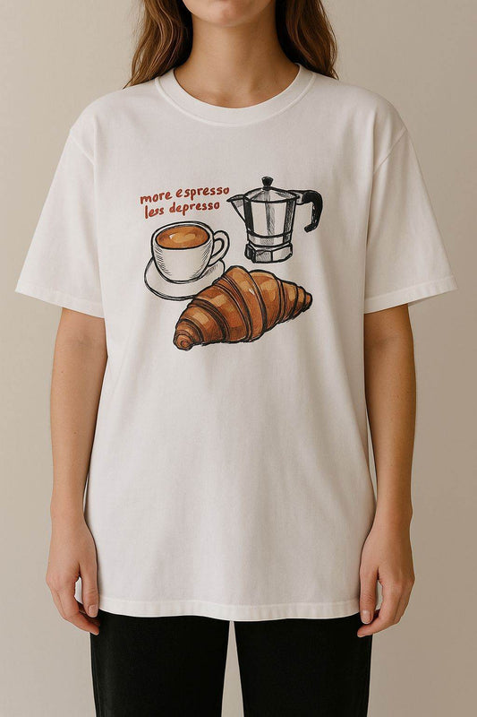 Black-&-Brew Style Pack (Glossy Black Leggings + “More Espresso, Less Depresso” Cotton T-shirt) - oneinmelon