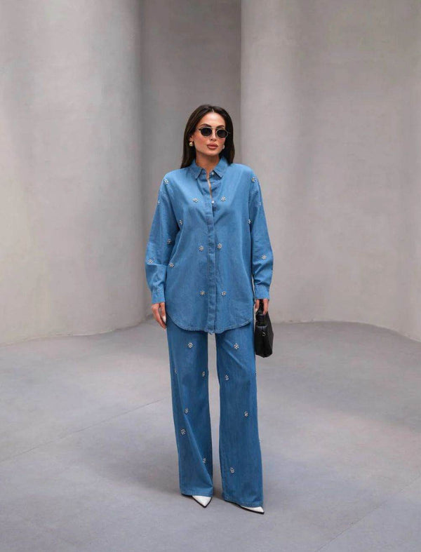 Rhinestones Denim Co-ord set - oneinmelon