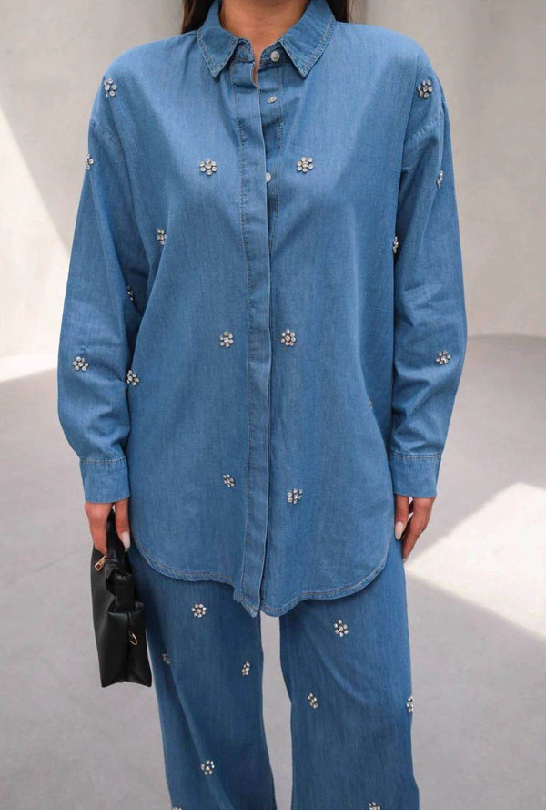 Rhinestones Denim Co-ord set - oneinmelon