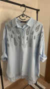 Viscose shirt with pearls embellishment and rhinestones
