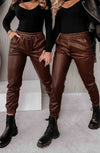 Dark brown  Faux Leather Jogger