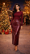 Ankle-length patent leather pencil skirt - Burgundy