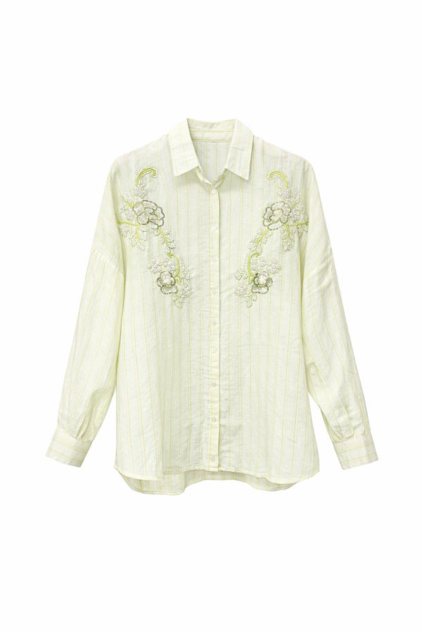Sequin with pearls embellished viscose shirt oversized