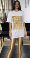 Radiance Gold Luxe Set (Gold Glossy leggings + Cotton Printed T-shirt)