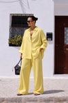 Yellow Linen Blend Rhinestone Co-ord Set