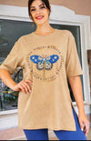 Beige Sequin Butterfly Cotton T-Shirt