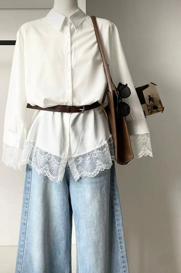 Cotton Poplin Shirt with lace detailing