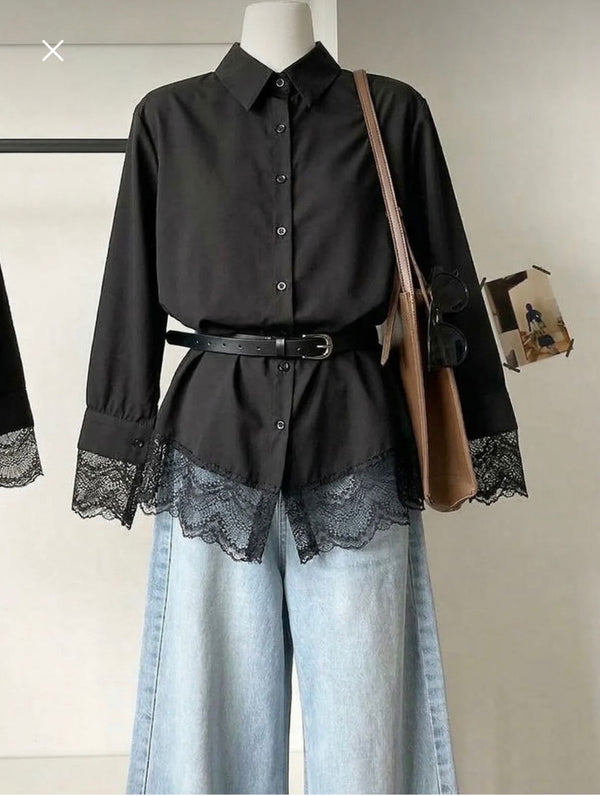 Cotton Poplin Shirt with lace detailing