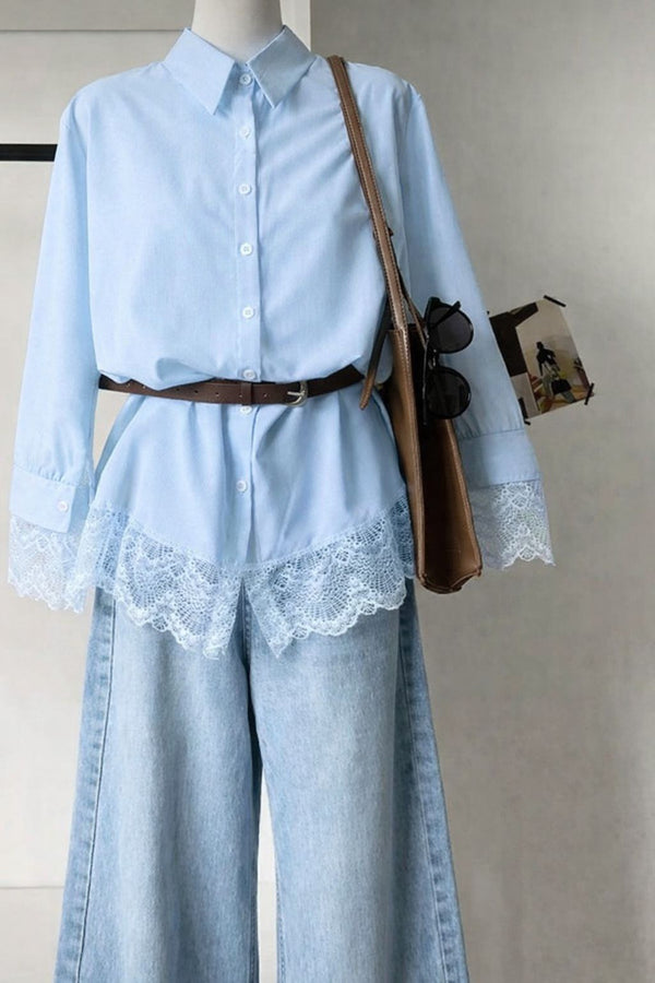 Cotton Poplin Shirt with lace detailing