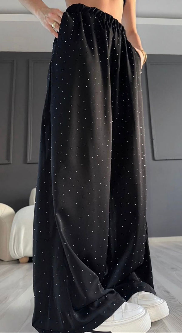 Viscose pants with rhinestones