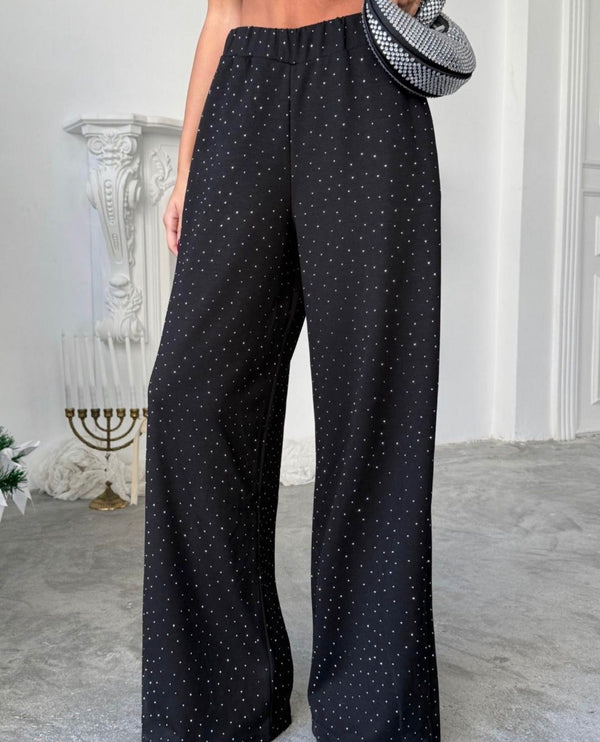Viscose pants with rhinestones