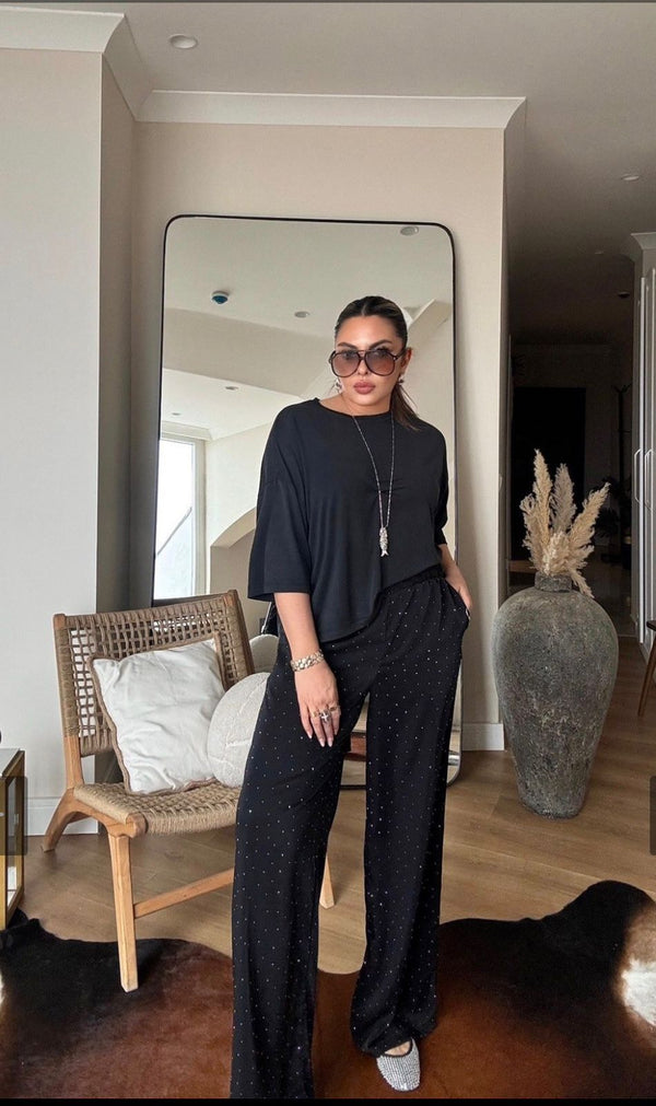 Viscose pants with rhinestones