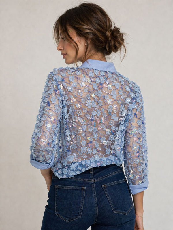 Floral 3D net shirt