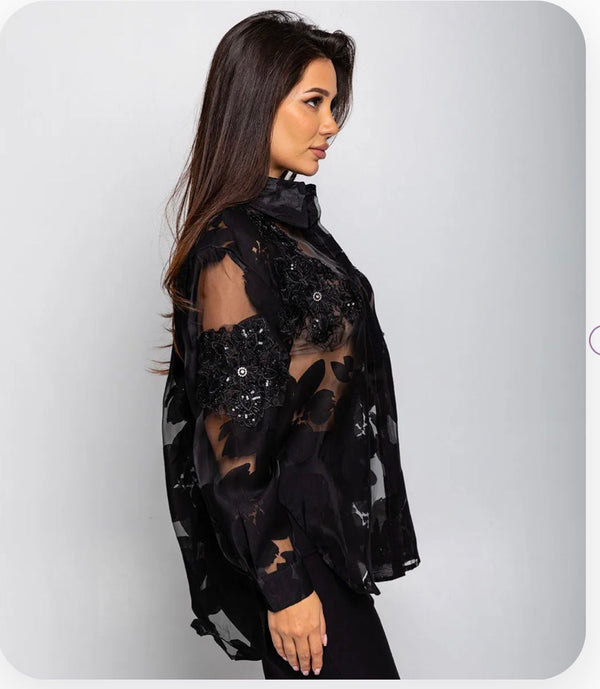 Floral Sheer Organza Shirt
