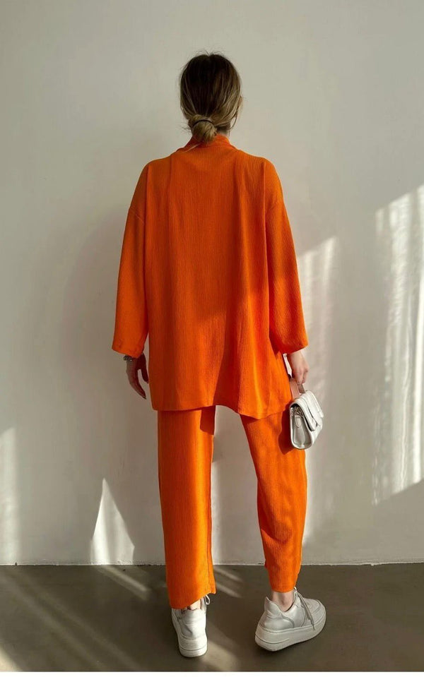 2 Pcs Orange Kimono Co-Ords Set