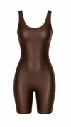 Brown Glossy Short Jumpsuit